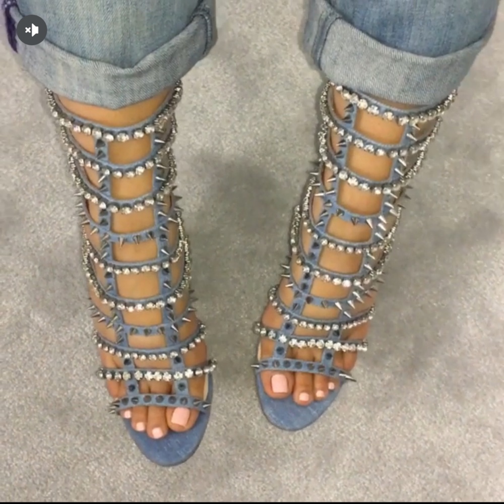 Jennifer Le denim razor heels
